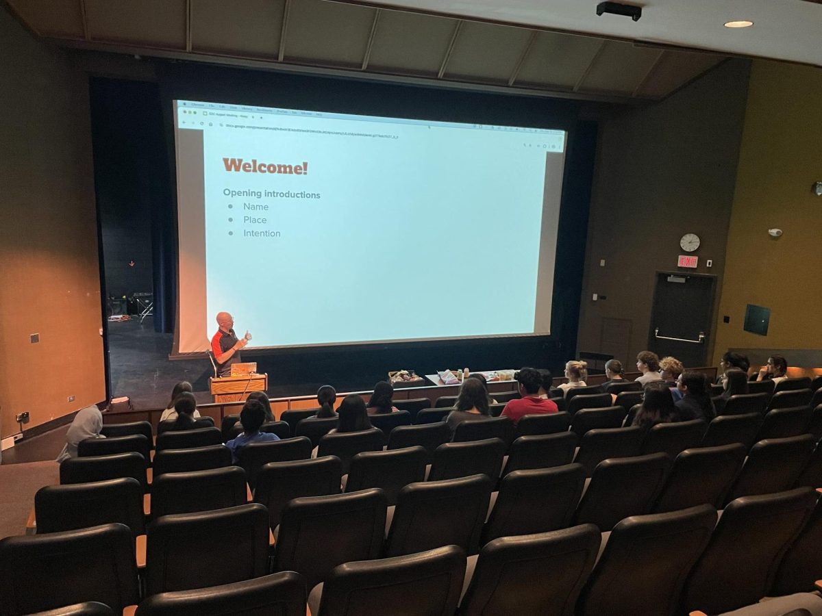 Mr. Karensted is giving new members of the Diversity Council an introduction to how the Council functions & how they contribute to the diversity of the school.