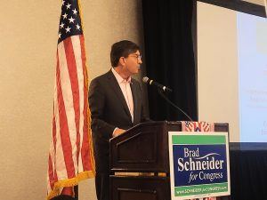 On Sunday, May 19, Illinois Congressman Brad Schneider gives a speech at the 2024 Women for Brad luncheon, discussing his support for women's reproductive rights. Schneider has been very vocal of his support for women, having supported the Violence Against Women Reauthorization Act (VAWA) and "will always stand with Planned Parenthood," according to his political platform.